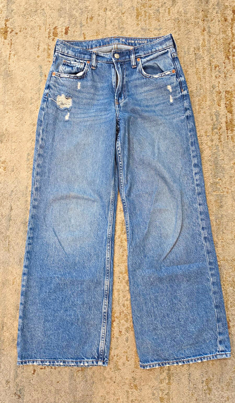 Girls Blue Medium Wash Low Rise Straight Leg Denim Jeans Distressed Size 14